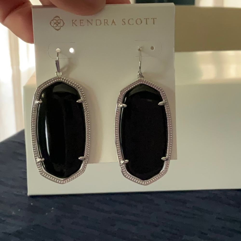 Kendra Scott Onyx and Silver Drop Earrings